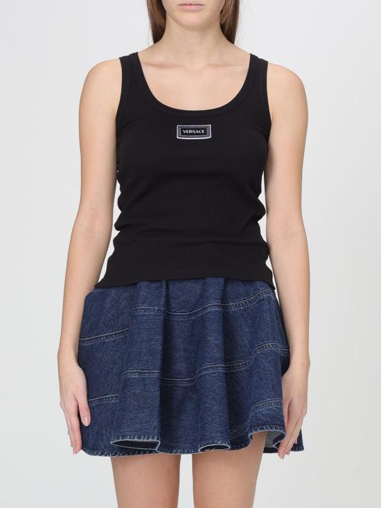 26SS 베르사체 로고 패피 리브드 스트레치 코튼 탱크탑 10232101A17222 1B000 Black