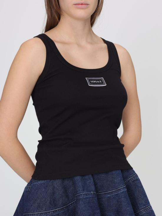 26SS 베르사체 로고 패피 리브드 스트레치 코튼 탱크탑 10232101A17222 1B000 Black - VERSACE