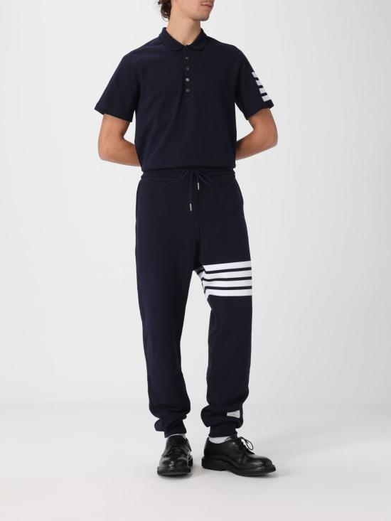 26SS 톰브라운 코튼 4바 숏 슬리브 폴로 티셔츠 MJP192A07323 415 Navy - THOM BROWNE