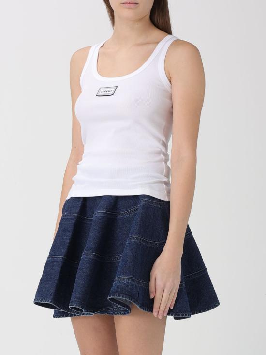 26SS 베르사체 로고 패피 리브드 스트레치 코튼 탱크탑 10232101A17222 1W000 White - VERSACE