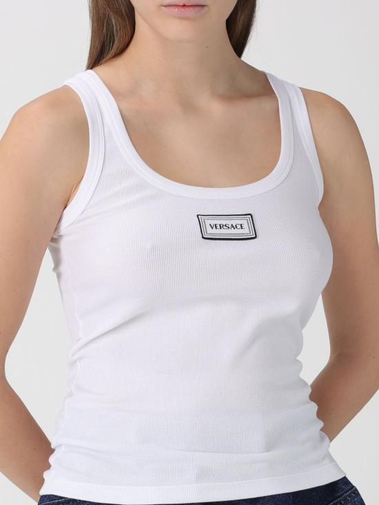 26SS 베르사체 로고 패피 리브드 스트레치 코튼 탱크탑 10232101A17222 1W000 White - VERSACE