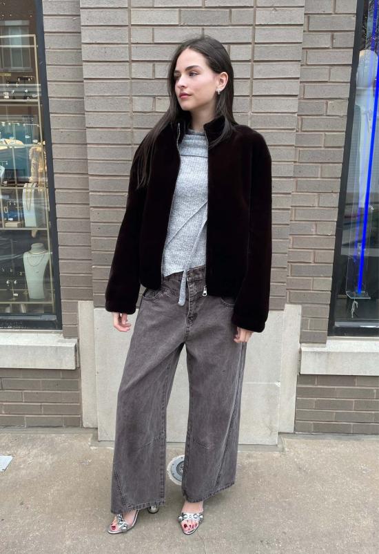  더 엔케이씨 스토어 봄버 자켓 NKC 스토어 초콜릿색 인조 모피 봄버 재킷 - The NKC Store