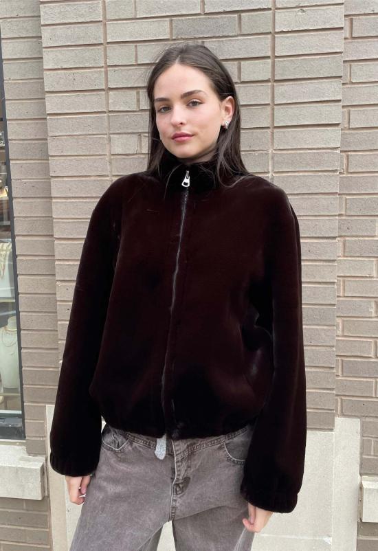  더 엔케이씨 스토어 봄버 자켓 NKC 스토어 초콜릿색 인조 모피 봄버 재킷