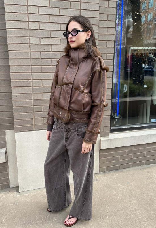  더 엔케이씨 스토어 코트 NKC 스토어 인조 가죽 토끼털 재킷 - The NKC Store