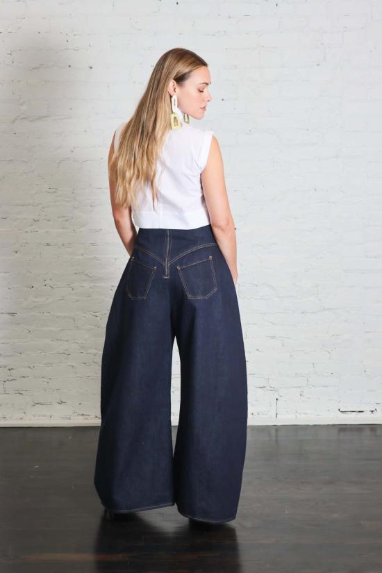  어웨이크 모드 데님 팬츠 A.W.A.K.E. 모드 라운드 백 투 프론트 진 미드 블루 - A.W.A.K.E. MODE