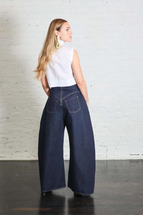  어웨이크 모드 데님 팬츠 A.W.A.K.E. 모드 라운드 백 투 프론트 진 미드 블루 - A.W.A.K.E. MODE