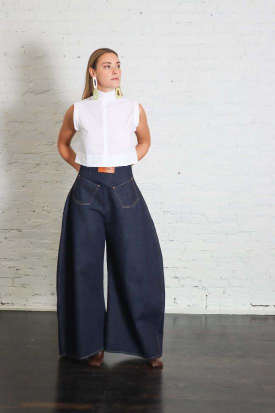  어웨이크 모드 데님 팬츠 A.W.A.K.E. 모드 라운드 백 투 프론트 진 미드 블루 - A.W.A.K.E. MODE