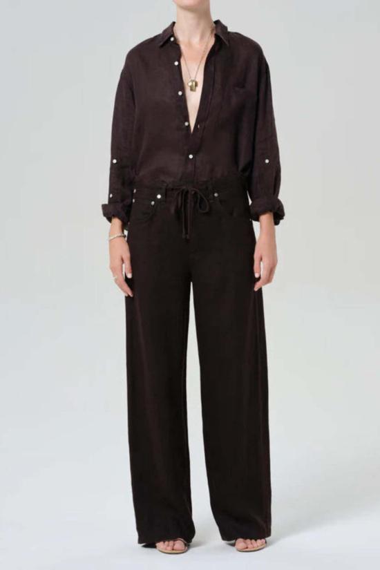  시티즌 오브 휴머니티 스트레이트 팬츠 브린 드로스트링 린넨 팬츠 초콜릿