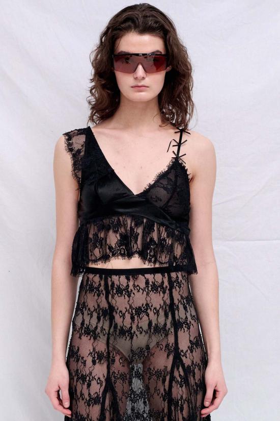  콜리나 스트라다 민소매 티셔츠 새틴 달리아 탱크탑 블랙