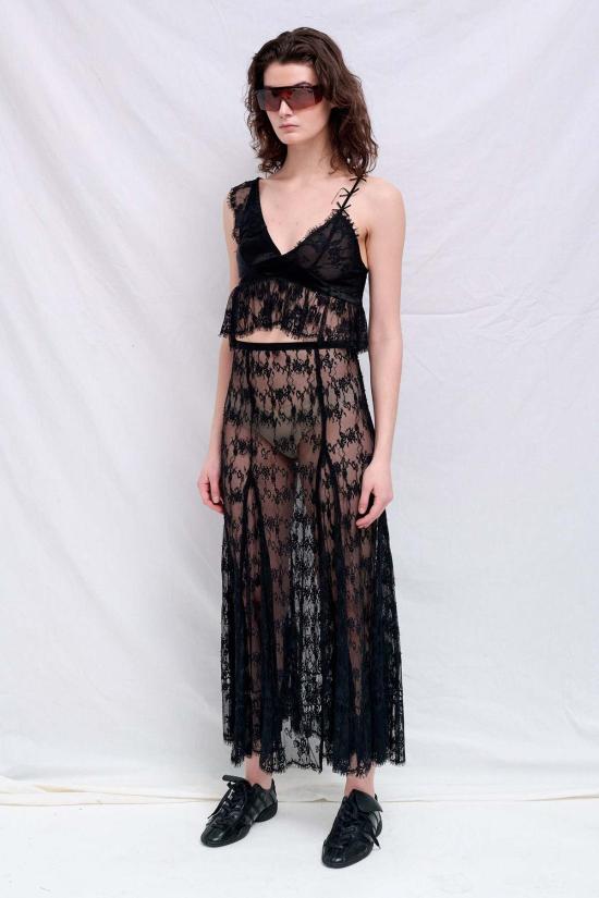  콜리나 스트라다 민소매 티셔츠 새틴 달리아 탱크탑 블랙 - COLLINA STRADA