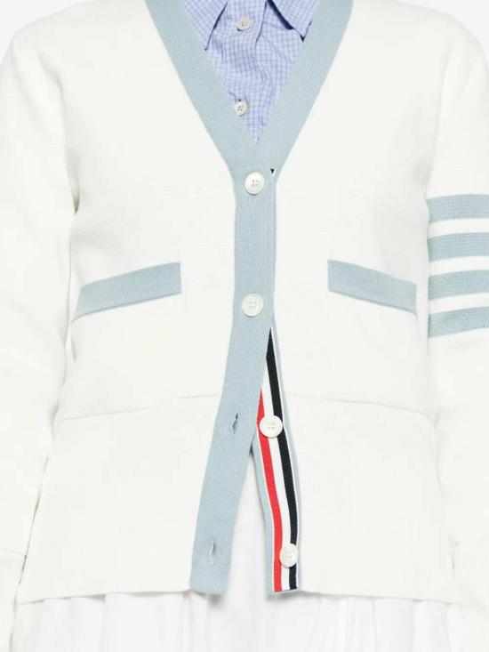 26SS 톰브라운 클래식 밀라노 울 4바 브이넥 FKC207B00219 WHITE117 - THOM BROWNE