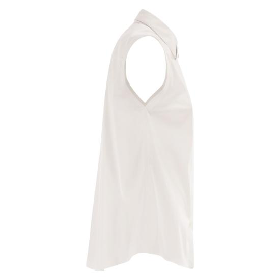 26SS 브루넬로 쿠치넬리 샤이니 트리밍 스트레치 코튼 포플린 슬리브리스 셔츠 M0091MA616 WHITE - BRUNELLO CUCINELLI