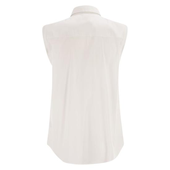 26SS 브루넬로 쿠치넬리 샤이니 트리밍 스트레치 코튼 포플린 슬리브리스 셔츠 M0091MA616 WHITE - BRUNELLO CUCINELLI