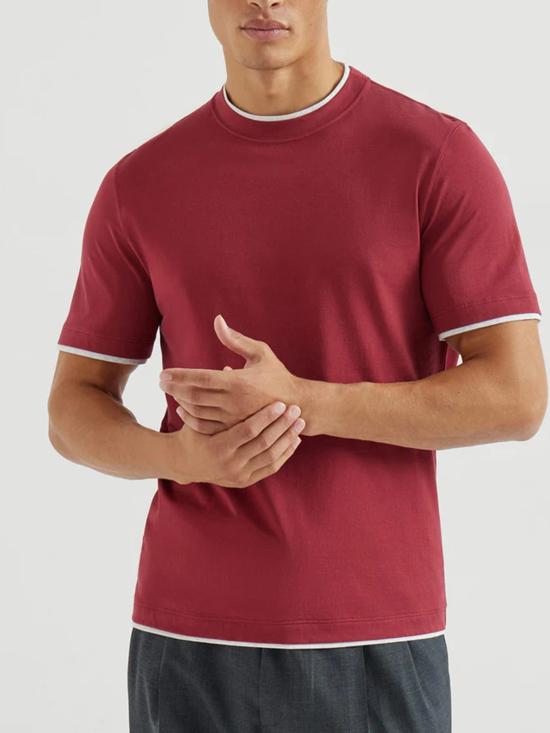 26SS 브루넬로 쿠치넬리 반팔 티셔츠 MR8337427 CMK02 Red - BRUNELLO CUCINELLI