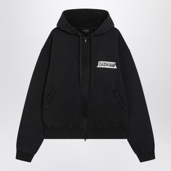 26SS 발렌시아가 마스킹 테이프 오버사이즈 집업 후디 850338TTVL7 Black