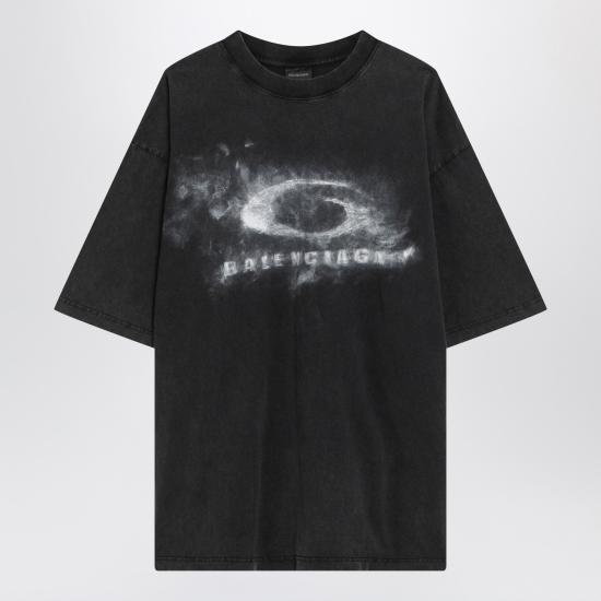 26SS 발렌시아가 워시드 크레용 루프 티셔츠 764235TTVN5 Black