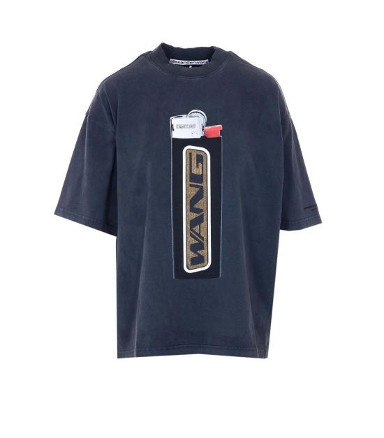  알렉산더 왕 반팔 티셔츠 라이트 그래픽 , 워싱 블랙