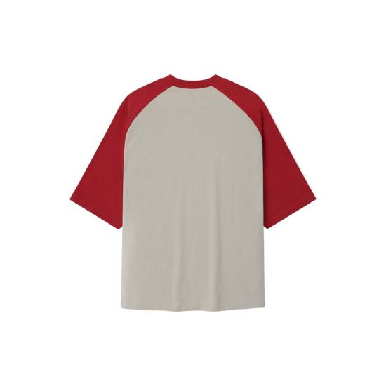  피어오브갓 반팔 티셔츠 피어 오브 갓 에센셜 베이스볼 티셔츠 스모크 그레이/크림슨 - FEAR OF GOD