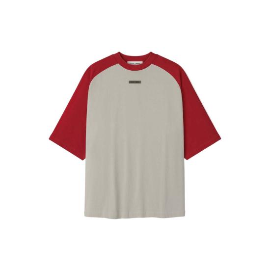  피어오브갓 반팔 티셔츠 피어 오브 갓 에센셜 베이스볼 티셔츠 스모크 그레이/크림슨