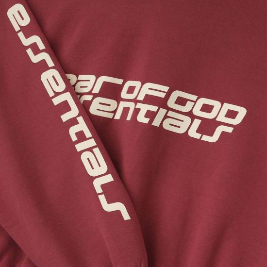  피어오브갓 긴팔 티셔츠 피어 오브 갓 에센셜 크롭 릴렉스드 후디 크림슨 - FEAR OF GOD