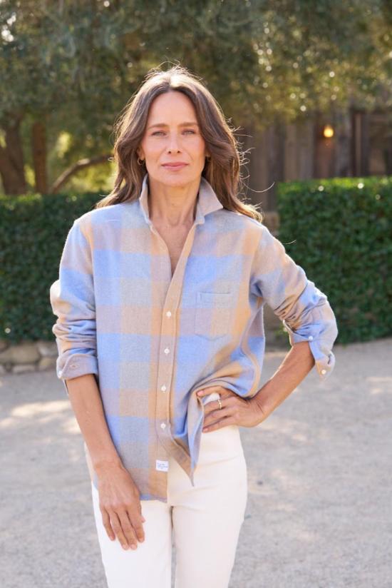  프랭크 앤 에일린 셔츠 프랭크앤일린 릴랙스드 버튼업 셔츠  라지 사이즈, 블루/카멜 체크 - FRANK & EILEEN