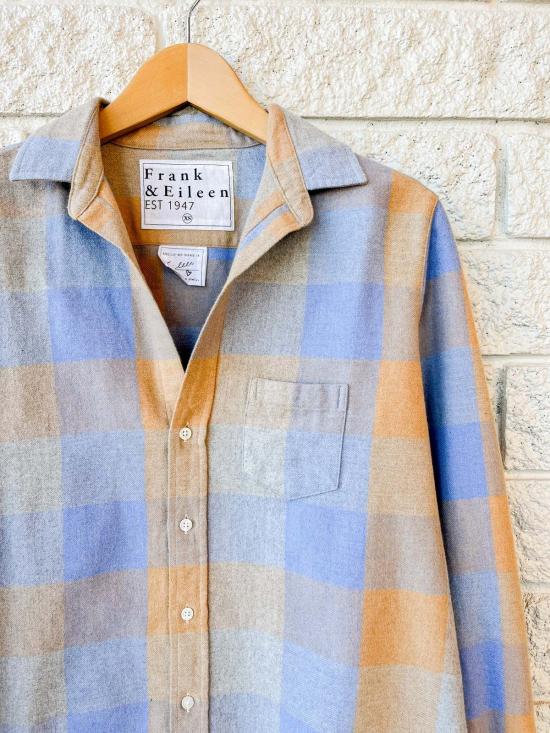  프랭크 앤 에일린 셔츠 프랭크앤일린 릴랙스드 버튼업 셔츠  라지 사이즈, 블루/카멜 체크 - FRANK & EILEEN