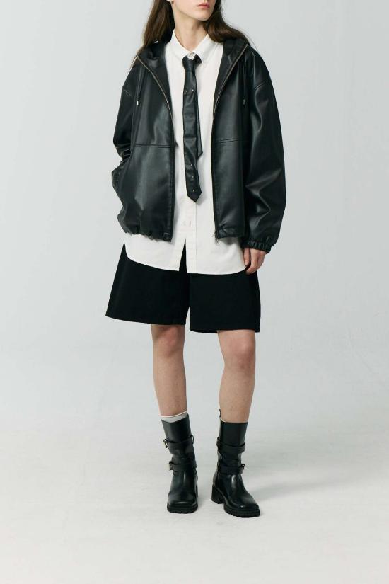  던스트 가죽 자켓 유니섹스 비건 가죽 윈드브레이커 재킷 블랙 - DUNST