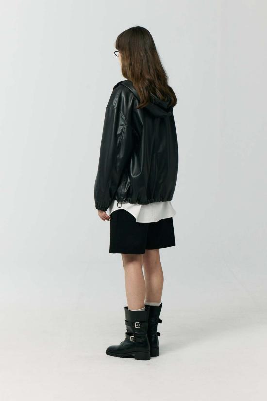  던스트 가죽 자켓 유니섹스 비건 가죽 윈드브레이커 재킷 블랙 - DUNST