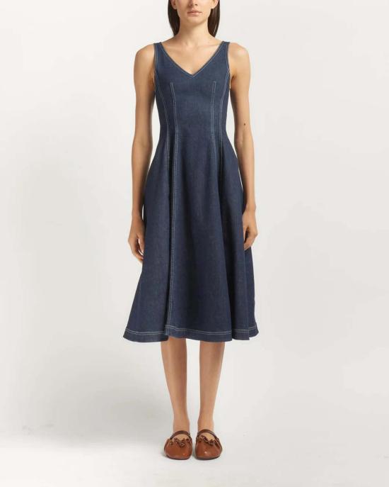  마르니 미디 원피스 스트레치 데님 미디 벌룬 드레스 다크 워시 데님 - MARNI