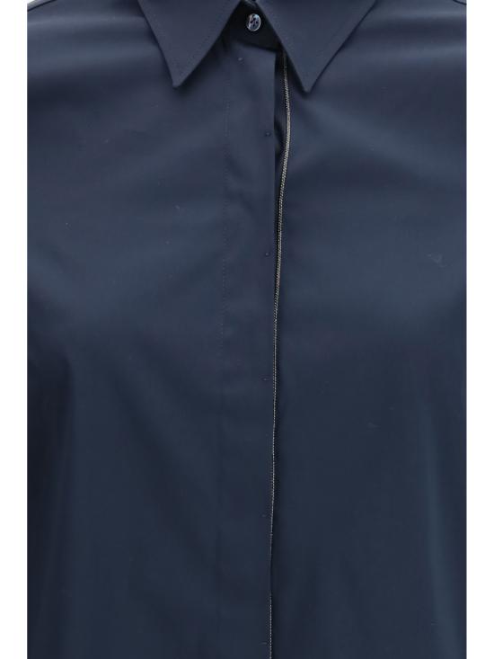 26SS 브루넬로 쿠치넬리 스트레치 코튼 포플린 샤이니 트림 셔츠 M0091MA626 C4224 BLUE - BRUNELLO CUCINELLI