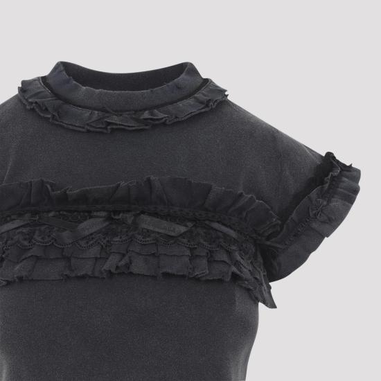 26SS 발렌시아가 러플 티셔츠 836121 TTVF8 1055 WASHED BLACK - BALENCIAGA