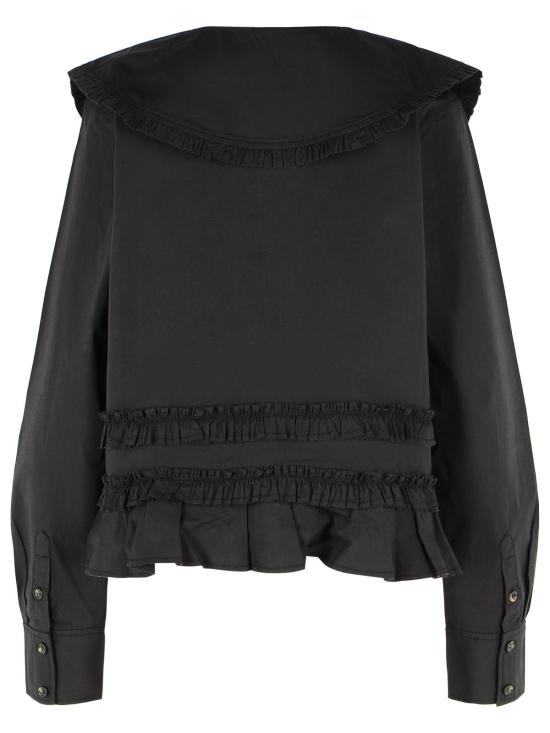 26SS 가니 스트레치 코튼 러플 셔츠 A1040096099 Black - GANNI