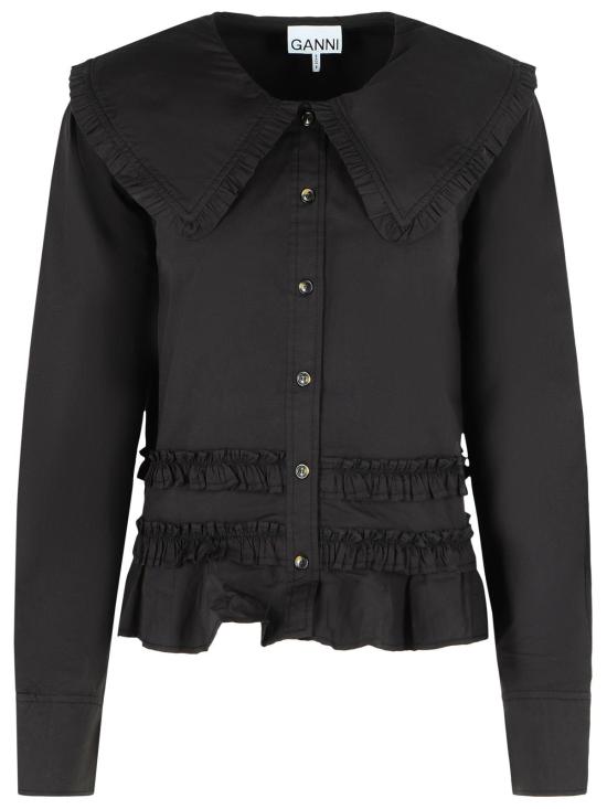 26SS 가니 스트레치 코튼 러플 셔츠 A1040096099 Black