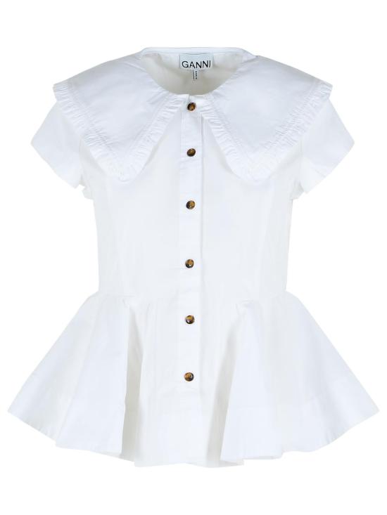 26SS 가니 쇼트 코튼 러플 셔츠 A1040093151 White