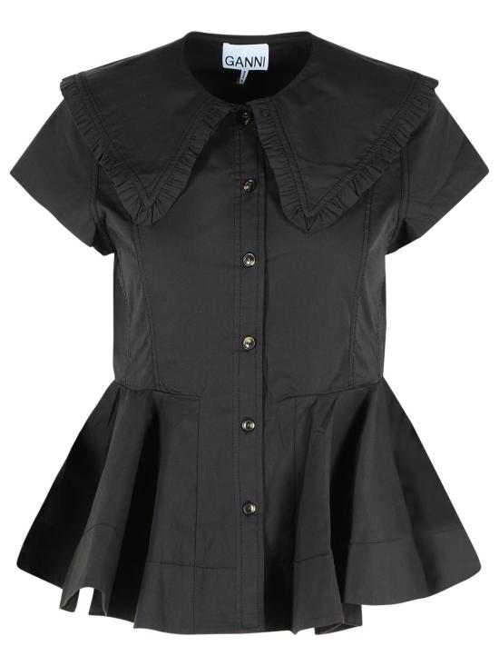 26SS 가니 쇼트 코튼 러플 셔츠 A1040093099 Black