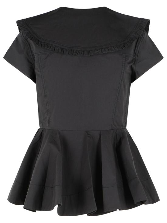 26SS 가니 쇼트 코튼 러플 셔츠 A1040093099 Black - GANNI