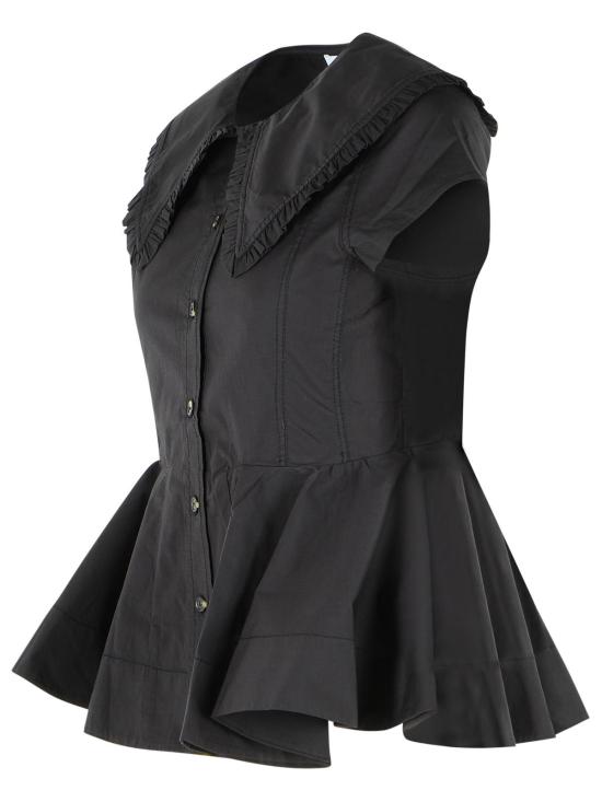 26SS 가니 쇼트 코튼 러플 셔츠 A1040093099 Black - GANNI