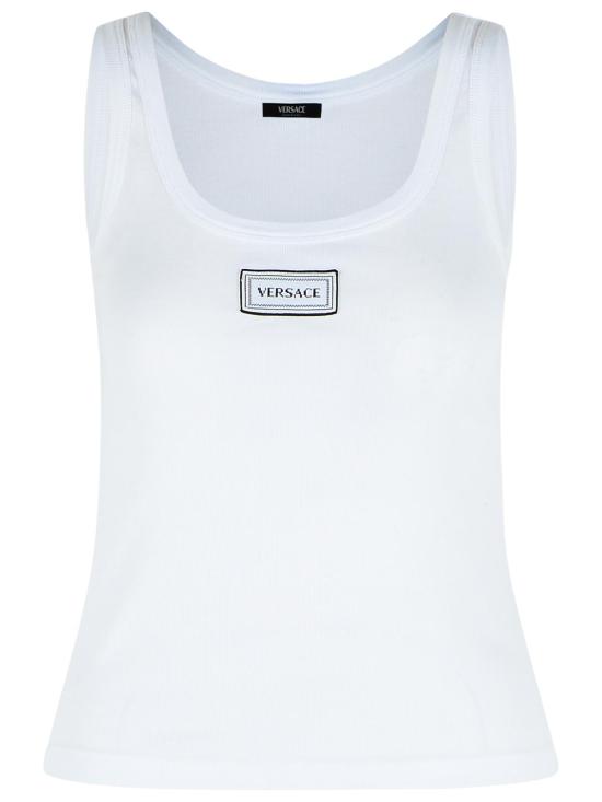26SS 베르사체 로고 패피 리브드 스트레치 코튼 탱크탑 1023210 1A172221W000 White