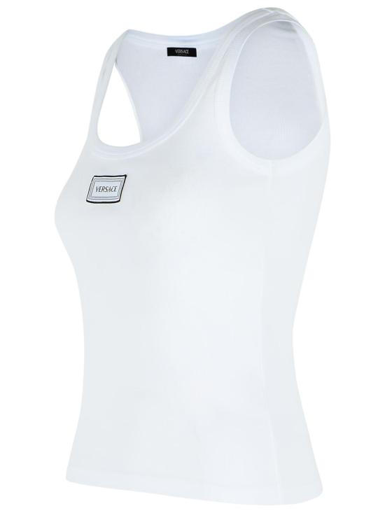 26SS 베르사체 로고 패피 리브드 스트레치 코튼 탱크탑 1023210 1A172221W000 White - VERSACE