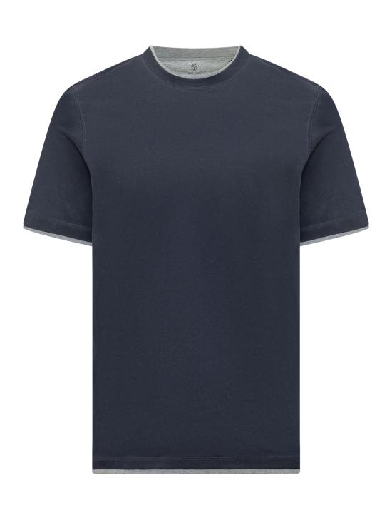 26SS 브루넬로 쿠치넬리 자수 로고 티셔츠 M0B137427 CD325 COBALTO