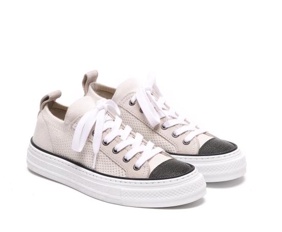 26SS 브루넬로 쿠치넬리 프레셔스 토 코튼 니트 & 스웨이드 스니커즈 MZ35G2650 C9588 - BRUNELLO CUCINELLI