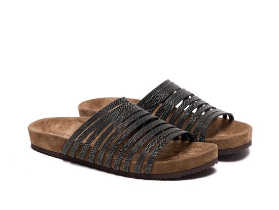 26SS 브루넬로 쿠치넬리 프레셔스 스트랩 스웨이드 슬라이드 MZGAG3157 C101 - BRUNELLO CUCINELLI