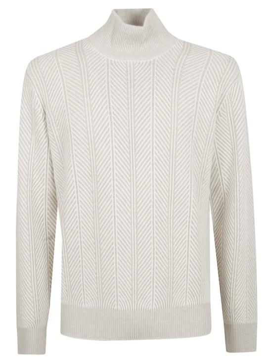 25FW 브루넬로 쿠치넬리 헤링본 터틀넥 스웨터 M22709314 CFZ60 White