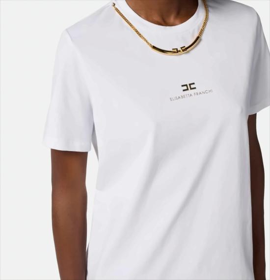 25FW 엘리자베타프랜치 반팔 티셔츠 MA02856E2 270 White - ELISABETTA FRANCHI