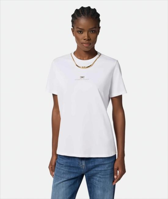 25FW 엘리자베타프랜치 반팔 티셔츠 MA02856E2 270 White - ELISABETTA FRANCHI