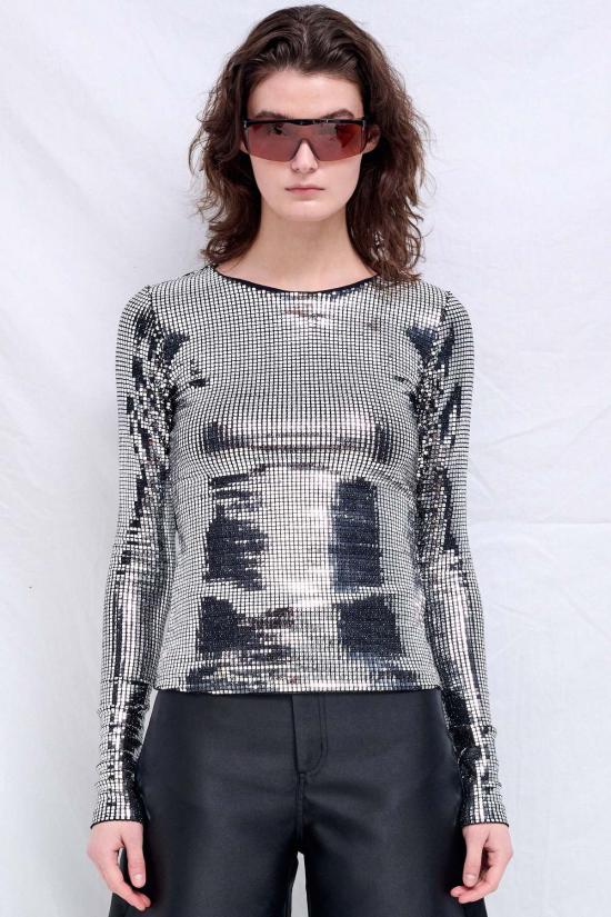  MM6 메종마르지엘라 긴팔 티셔츠 Mm6 메종 마르지엘라 실버 긴팔 상의 - MM6 MAISON MARGIELA