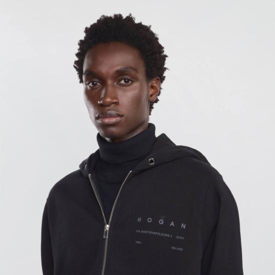 25FW 호간 후드 티셔츠 KQMB551203TXUYB999 Black - HOGAN