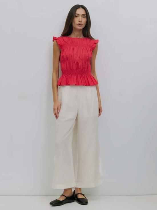  아잘레아 블라우스 아잘리아 제인 스모크드 러플 탑 레드 - AZALEA