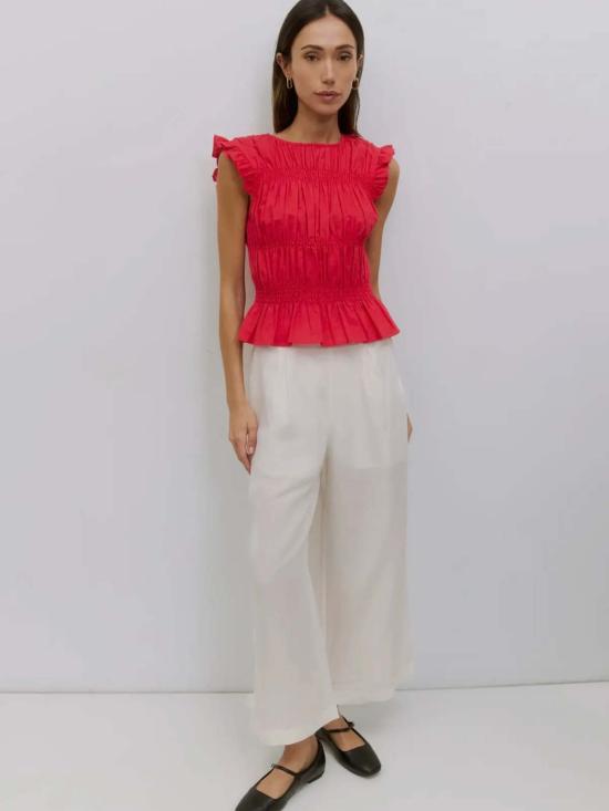  아잘레아 블라우스 아잘리아 제인 스모크드 러플 탑 레드 - AZALEA