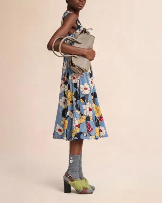  마르니 미디 원피스 멜로디아 플라워 프린트 포플린 미디 드레스 (블루) - MARNI